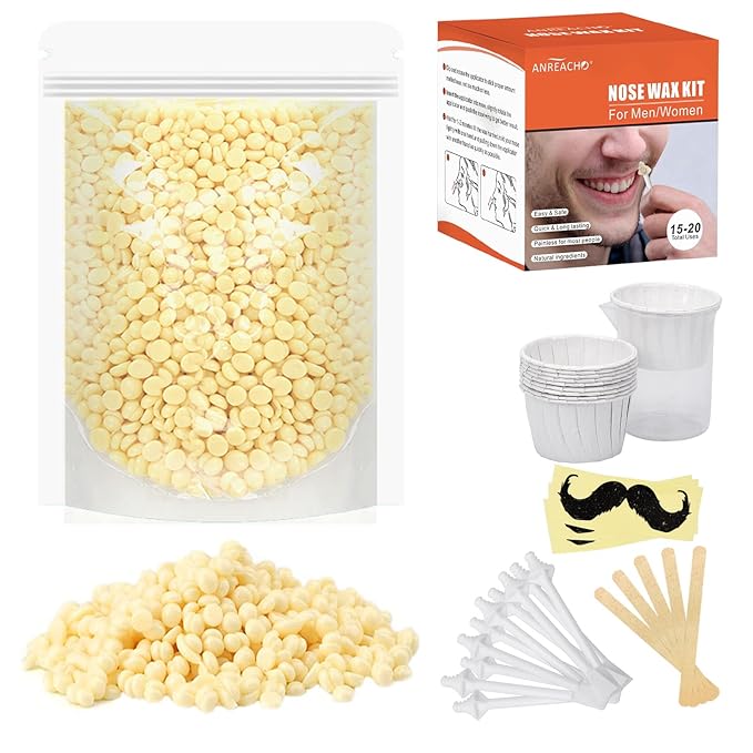 Nose & Ear Hair Wax Kit for Men & Women, 100g Wax with 20 Applicators, Safe Home Grooming Solution for Painless 15-20 Time Usage-Velvo Beauty