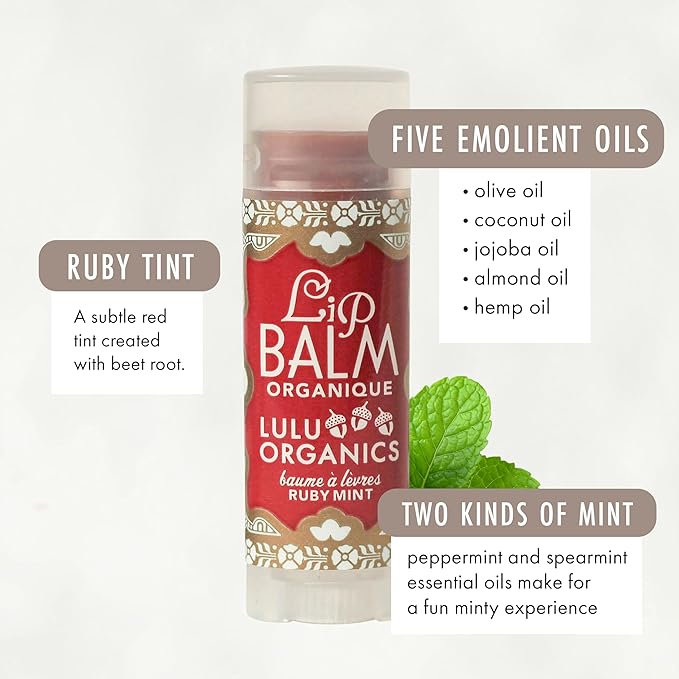 Natural Lip Balm, Nourishing and Moisturizing Premium Lip Care, Handmade Hydrating Lip Balm, Lip Treatment for Dry and Cracked Lips, Repairing and Fragrance Free - Ruby Mint - 0.15oz-Velvo Beauty