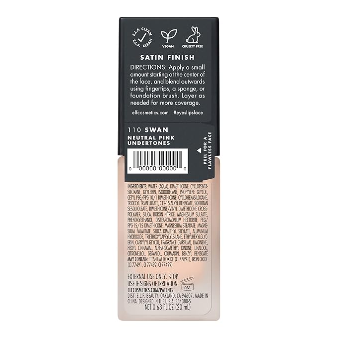 e.l.f. Flawless Finish Foundation, Lightweight & Medium Coverage, Semi-Matte Finish, Swan, 0.68 Fl Oz (20mL)-Velvo Beauty