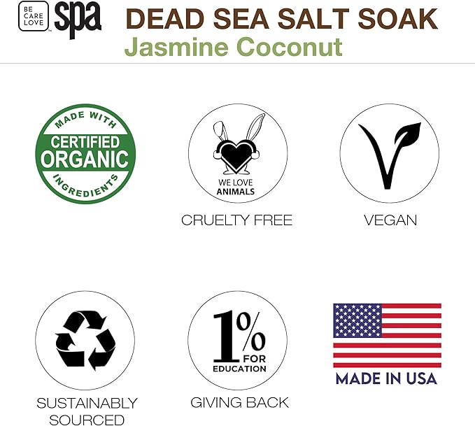 BCL SPA Dead Sea Salt Soak - Bath Salt with Organic Jasmine + Coconut, Shae Butter, Arnica, Aloe Vera Juice, Chamomile, Argan Oil & Jojoba Oil Skin Exfoliator - Home/Professional Use 16 fl oz-Velvo Beauty