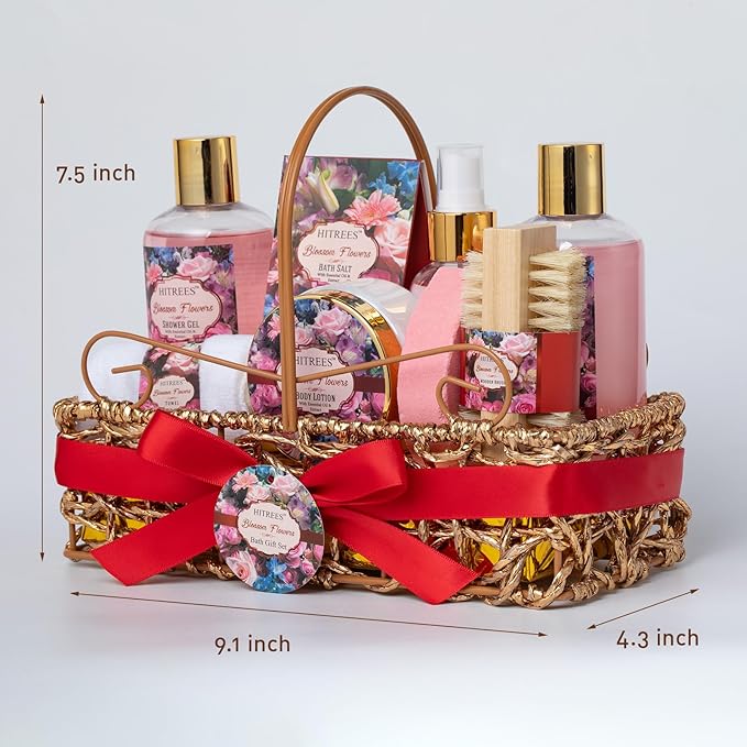 Spa Gift Basket for Women, ROSE & JASMINE Friendship Gifts Women, Tote Bag, Shower Gel, Hand & Body Cream, Hitrees Bath Gift Set for Her, Mom, Mothers Day-Velvo Beauty