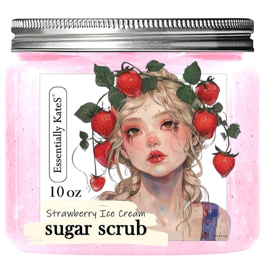 Strawberry Ice Cream Sugar Scrub 10 oz - Natural Strawberry Formula - Deliciously Fragrant, Refreshing, and Skin-Polishing Care - The Best Stocking Stuffer-Velvo Beauty