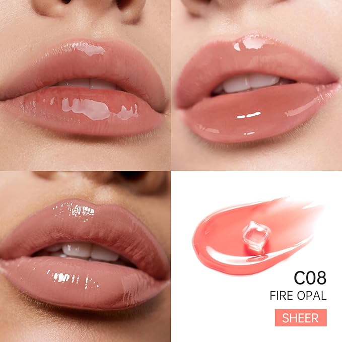 Catkin Lip Plumper Gloss, Tinted Lip Serum with Hyaluronic Acid & Jojoba Oil, Non-sticky Volumizing Hydrating Formula for a High Shine Maximum 3D Look, Plump & Soft Lips 0.12 Fl Oz - C08 Fire Opal-Velvo Beauty