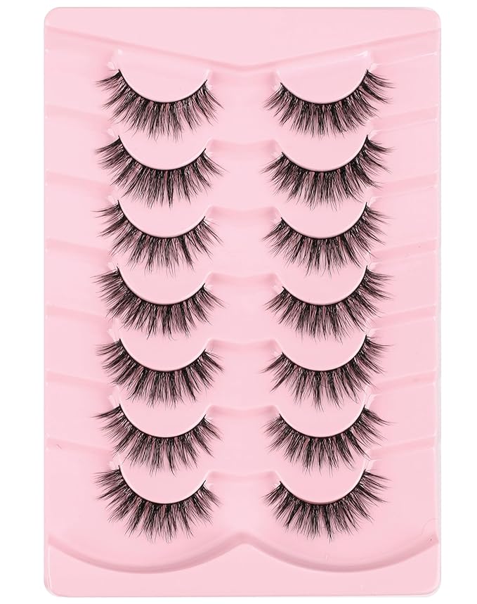 Wispy Mink Lashes Fluffy Lashes Natural Look C Curl False Eyelashes Natural Fake Lashes Wispies Eyelashes Short Eye Lashes Pack 7 Pairs-Velvo Beauty