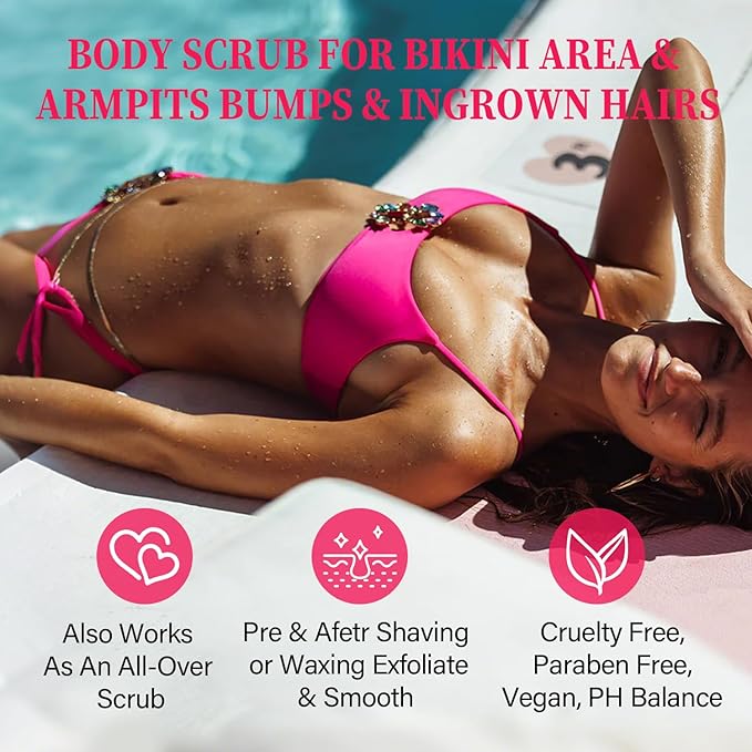 Bikini Area Exfoliator with 10% AHAs BHA & Vitamin C, Exfoliating Body Scrub for Ingrown Hair and Underarm Bumps, Dark Spots, Moisturize Brighten Soothe & Even Skin Tone, Sensitive Skin Safe, 7.76 oz-Velvo Beauty