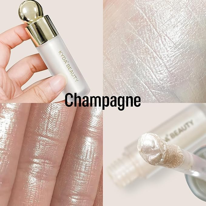 KYDA Liquid Highlighter, Natural Shimmer Tinted, Lasting Glossy Finish, Silky Creamy Lightweight Cover, Radiant Glow Face Enhancing Makeup, Body Liquid Illuminator-Champagne-Velvo Beauty