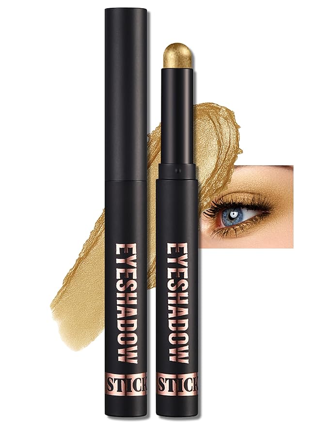 Erinde Shimmer Cream Eyeshadow Stick, Long Lasting Metallic Eye Shadow Sticks, Waterproof Creamy Glitter Eyeshadow Pencil, High Pigmented Blendable Neutral Eye Makeup, 13 Warm Gold Shimmer-Velvo Beauty