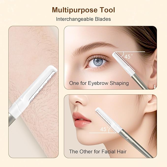 Dermaplaning Razor for Face - 10 Blade Refills, Dermaplaning Tool for Face Help Exfoliate and Smooth Skin, Easy-to-Use Facial Razors, Eyebrow Razor & Peach Fuzz Removal for Beauty-Velvo Beauty