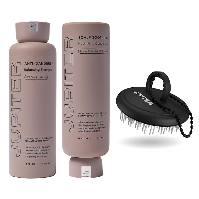 Jupiter, Dermatologist-Formulated Anti-Dandruff Shampoo, Conditioner, & Scalp Scrubber, for Women & Men, for Flaky, Itchy, Oily, & Dry Scalp, Vegan, Sulfate-Free, Color-Safe, & Paraben-Free, with Zinc-Velvo Beauty