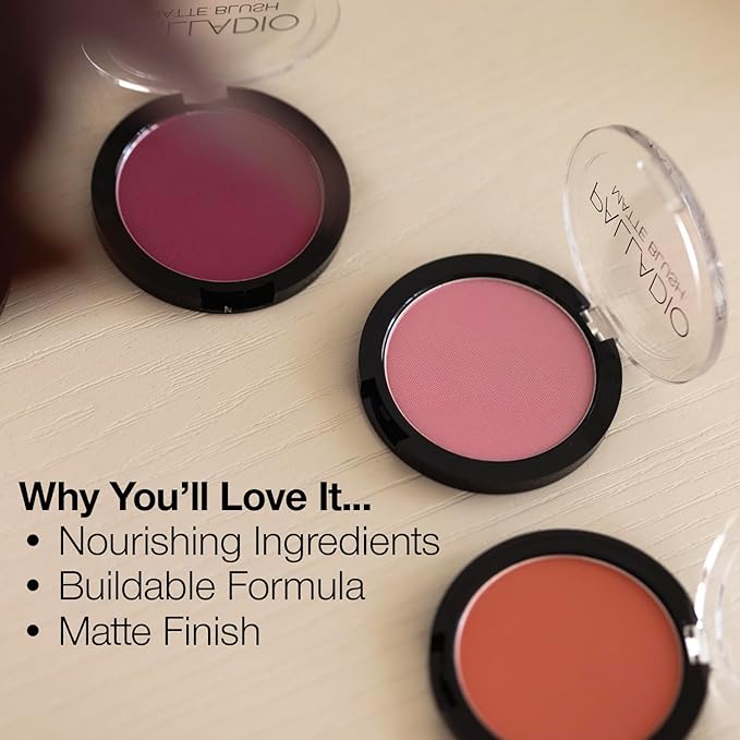 Palladio Matte Blush, Brushes onto Cheeks Smoothly, Soft Matte Look and Even Finish, Flawless Velvety Coverage, Effortless Blending Makeup, Flatters the Face, Convenient Compact, Bayberry-Velvo Beauty