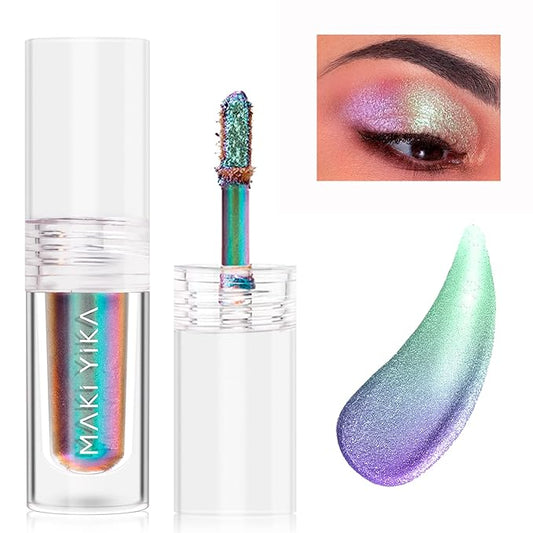 MAKI YIKA Glitter Liquid Eyeshadow Chameleon Metallic Eyeshadow MultiColor Shifting Long Lasting Multichrome Holographic Eye Topper Glitters (#6 Aurora)-Velvo Beauty