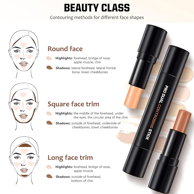 4 Colors Cream Contour, Stick Palette, Contouring Concealer, Stick Primer, Face Makeup Kit for Beginners, Cream Concealer and Highlight Stick(#1+3)-Velvo Beauty