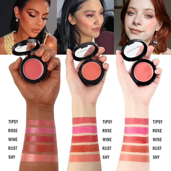 Multi-Purpose Cream Blush for Cheeks & Lip & Eyeshadow, Buildable Lightweight Peach Blush Balm, Ultra Hydrating Cruelty-Free Makeup Blush for Dry/Sensitive Skin, Waterproof Blush, Built-in Brush, Rose-Velvo Beauty