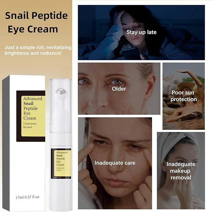 Snail Peptide Eye Cream, Snail Mucin Eye Cream Contains Niacinamide, Hyaluronic Acid To Reduce Wrinkles, Dark Circles, Puffiness and Fine Lines 17 ML-Velvo Beauty