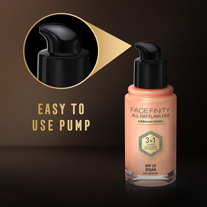Max Factor Facefinity 3-in-1 All Day Flawless Liquid Foundation, SPF 20-42 Ivory, 30 ml-Velvo Beauty