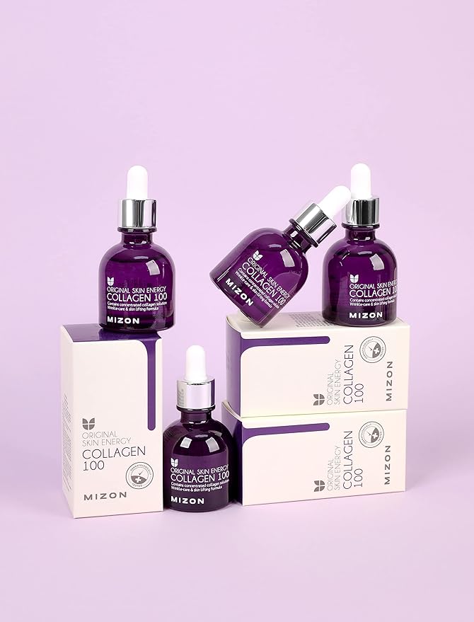 MIZON Collagen 100 Korean Ampoule with Concentrated Marine Collagen Elasticity Booster Serum Peptides Deep Hydration (1.01 fl. oz)-Velvo Beauty