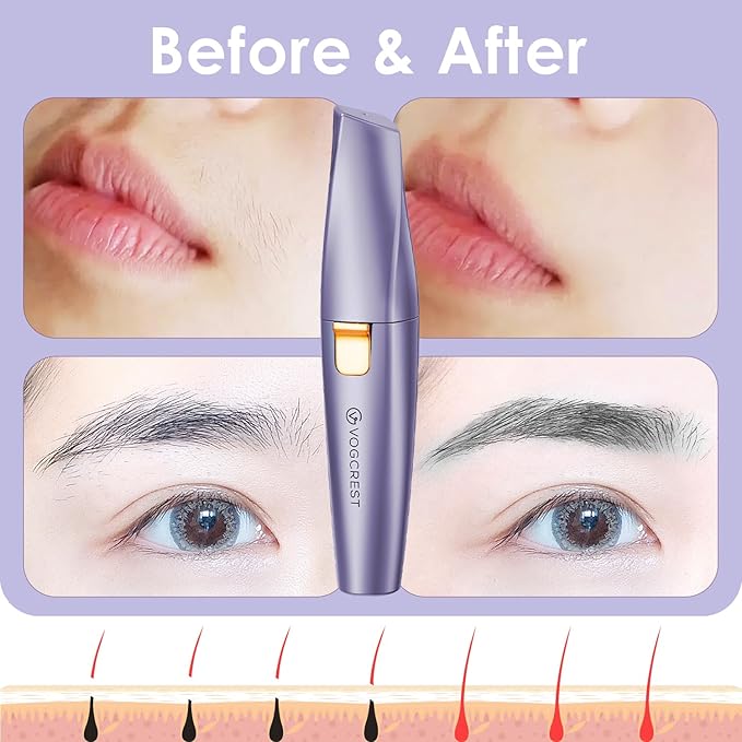 Eyebrow & Facial Trimmer: 2-in-1 Rechargeable Facial Hair Removal & Eyebrow Shaver - Painless Razor with Built-in LED Light (Solar Purple)-Velvo Beauty