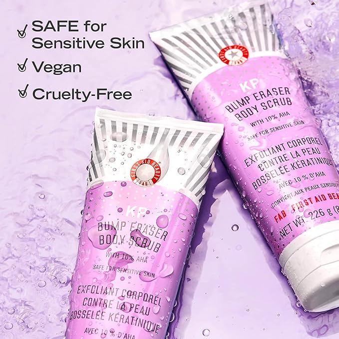 First Aid Beauty KP Bump Eraser Body Scrub Exfoliant for Keratosis Pilaris with 10% AHA – 8 oz + Bonus 1 oz Travel Size Tube-Velvo Beauty