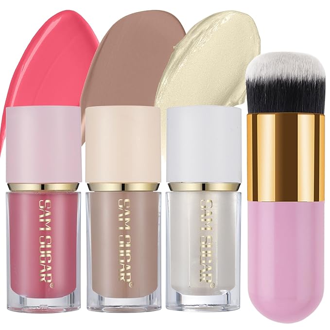 3Pcs Liquid Contour Makeup Trio with Bronzer Shade, Blush, Highlighter for Sculpted Makeup, Matte Finish Liquid Contour Set Easy to Create a Lightweight Look, Longwear Waterproof Formula (4, 7, 12)-Velvo Beauty