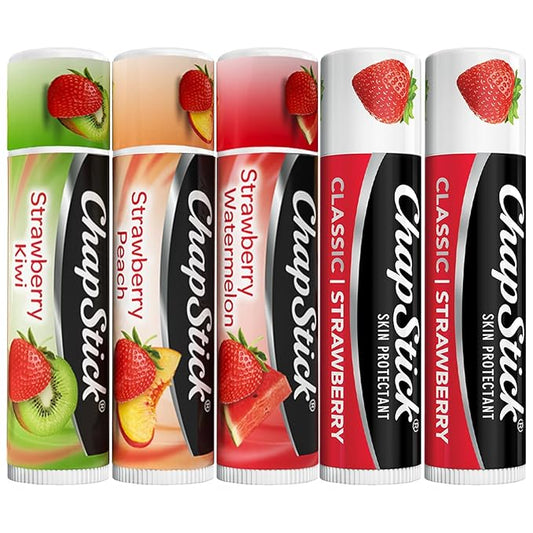 ChapStick Strawberry Lip Balm Bundle – Strawberry Remix 3-Pack + Original Strawberry 2-Pack, Lip Moisturizer, 0.15 Oz Ea (5 Piece Set)-Velvo Beauty