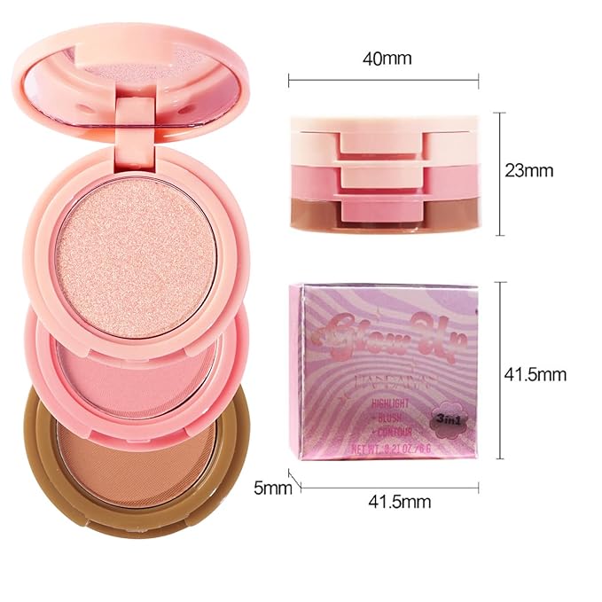 Makeup Eyeshadow Palettes, 3-in-1 Protable Multifunction Blush Highlighter Contour Palettes with 3 Trend Colors for Daily Natural Luster Makeup, Waterproof Long Lasting - 2 Pack #2-Velvo Beauty