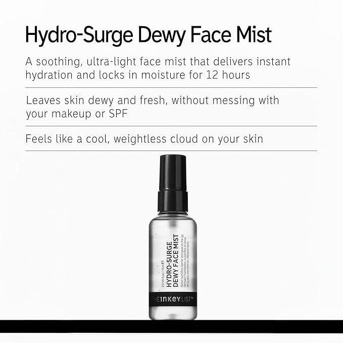 The INKEY List Hydro-Surge Dewy Face Mist 2.6 fl oz, Hydration Boosting Spray, Fragrance-Free & Alcohol-Free, Gentle Formula for Sensitive Skin, On-The-Go Application, Vegan Friendly-Velvo Beauty