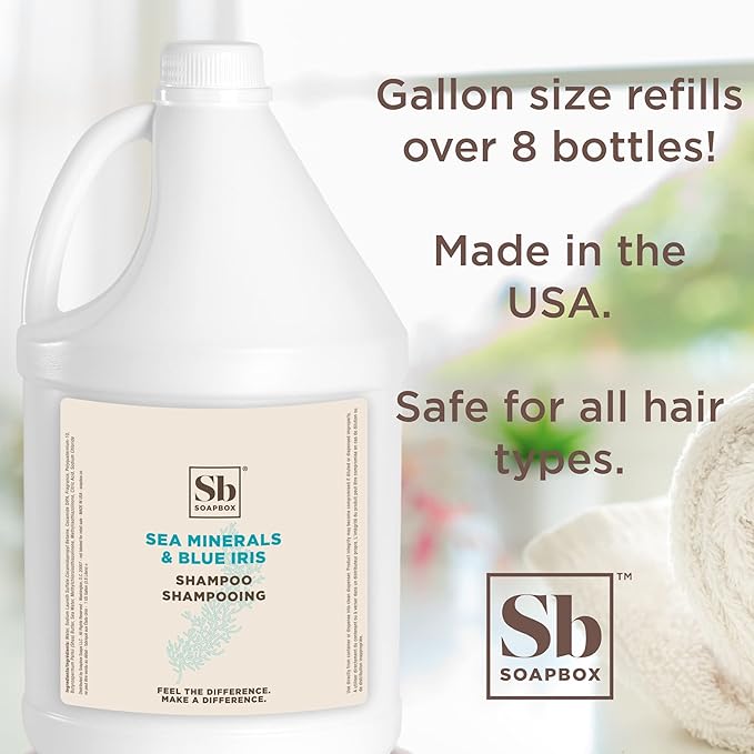 Soapbox Sea Minerals & Blue Iris Shampoo, Vegan, Color Safe, Harsh Harsh Sulfate Free & Silicone Free Hair Shampoo Refill for Home & Professional Use - Gallon Size-Velvo Beauty