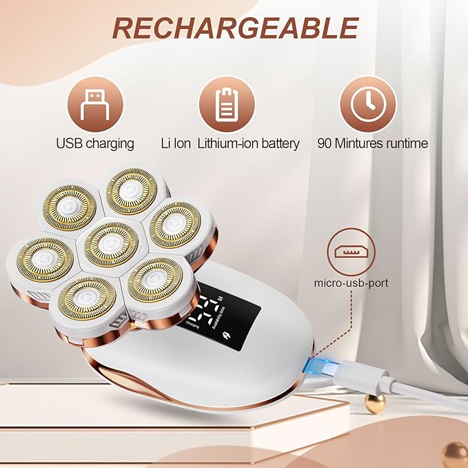 2-in-1 Electric Razors for Women, Wet/Dry 7D Rechargeable Rotary Shaver for Legs, Water Resistant Grooming Kit - Electric Razors for Women, Facial Hair Removal, Bikini Trimmer, Lips - Gentle Hair Remo-Velvo Beauty
