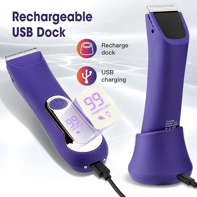 Bikini Trimmer for Women,Wet/Dry Personal Pubic Hair Trimmer Womens Electric Razors Shaver for Underarm Leg Arm Body Hair Private Area,LED Light Ceramic Blade IPX7 Waterproof Rechargeable LCD Display-Velvo Beauty