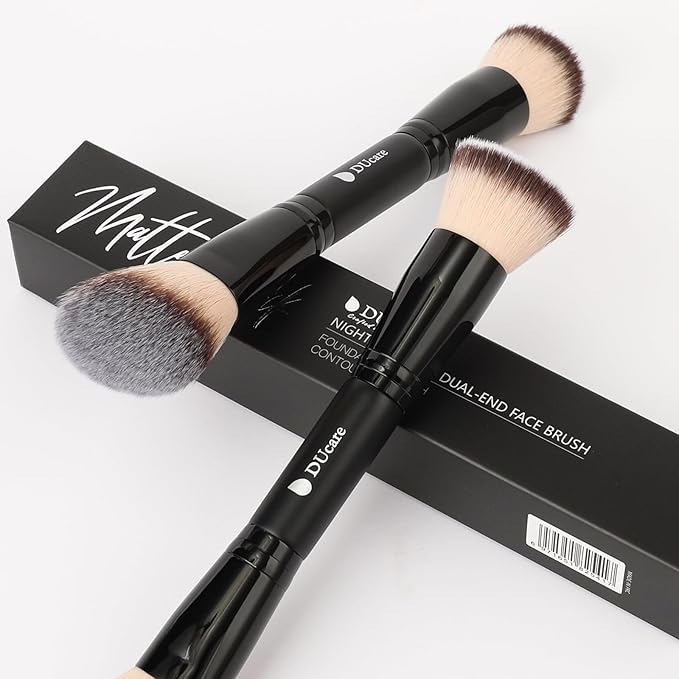 DUcare Foundation Brush Contour Bronzer Double Ended Makeup Brush for Blending Liquid Powder Concealer Cream Blush Buffe Black-Velvo Beauty