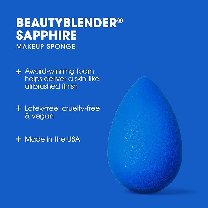 Beautyblender® | Sapphire Beauty Blender Makeup Sponge, Super-Soft Foam Easily Blends Foundations, Powders & Creams, Made in USA, Reusable, Washable, Streak Free Application, Vegan, Cruelty Free-Velvo Beauty