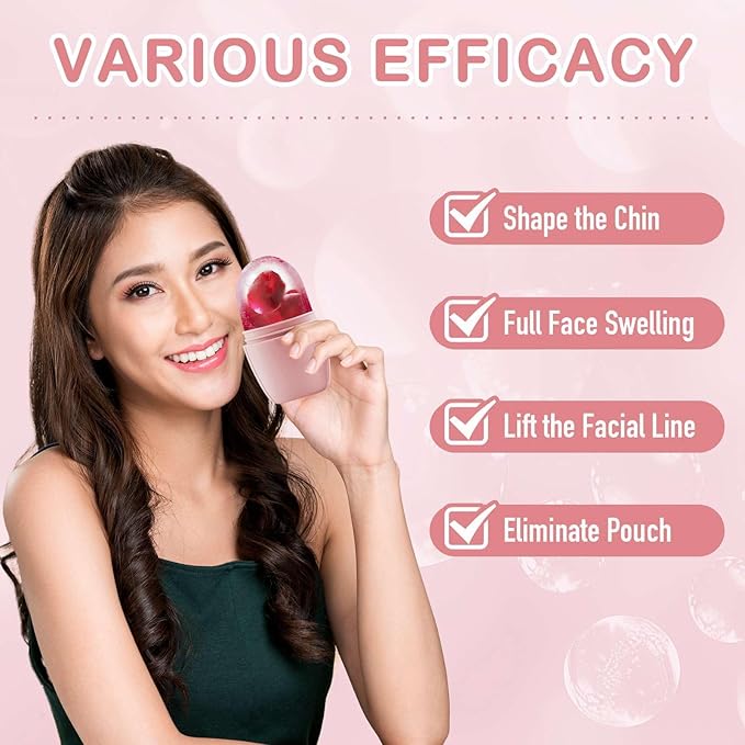XHJRI Ice Face Roller Massager,Ice Cube Roller for Face, Eyes and Neck Naturally Conditioning and Skin Care,De-Puff Eye Bags,Reduce Migraine Pain,Reusable Massage Silicone Ice Mold (New Pink White)-Velvo Beauty