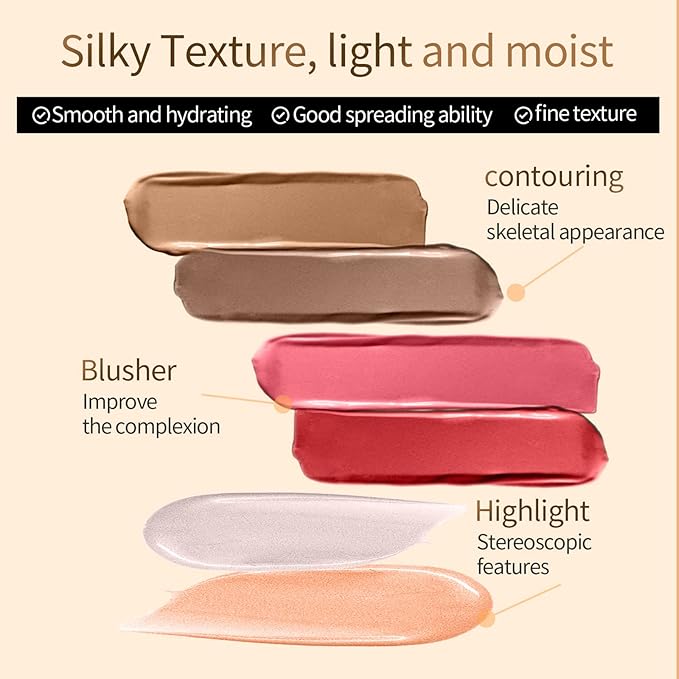 Liquid Contour Beauty Wand, Cream Highlighter Makeup Stick,Smooth Liquid Bronzer Stick with Cushion Applicator, Lightweight Blendable Body Face Shimmer Highlighter Contour Stick, Cruelty-free(02+05)-Velvo Beauty