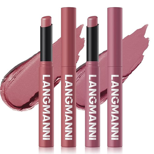 Jolilab 2Pcs Velvet Matte Lipstick Nude Matte Soft Dark Color Stick High Pigmented Long-Lasting Waterproof Lip Stick Lip Balm Beauty Cosmetics Gift for Girls and Women(07#+08#)-Velvo Beauty