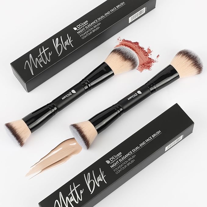 DUcare Foundation Brush Contour Bronzer Double Ended Makeup Brush for Blending Liquid Powder Concealer Cream Blush Buffe Black-Velvo Beauty