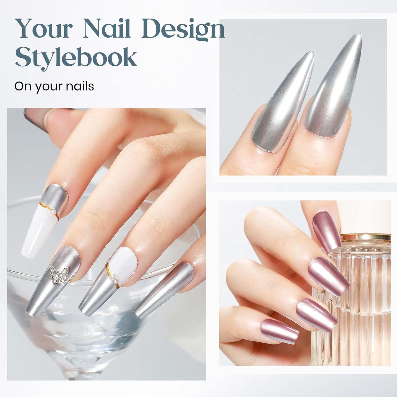 MIZHSE Silver Mirror Nail Polish, Quick Dry Metallic Nail Polish, Air Dry Fast Chrome Nail Lacquer Bright Color Oil-based Nail Art Manicure Home DIY-Velvo Beauty