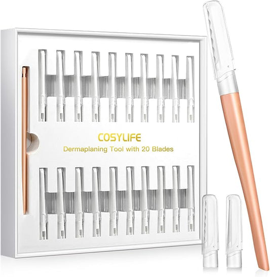 Dermaplaning Tool for Face Exfoliation, with 20 Replaceable Blades, Facial Shaver/Eyebrow Razor, Peach Fuzz Removal Eyebrow Shaper for Women, Easy to Use Dermaplaner Help Exfoliate and Smooth Skin-Velvo Beauty