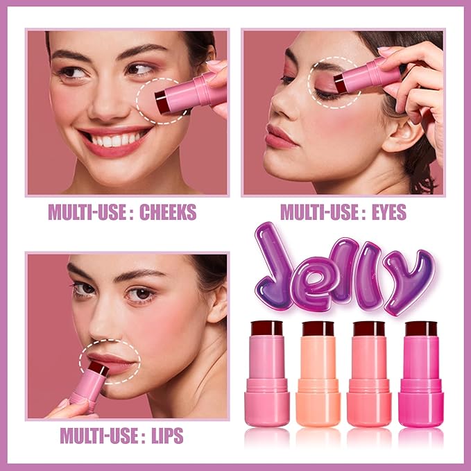 Cool Milk Jelly Blush, Sheer Lip & Cheek Stain, Buildable Watercolor Finish, Vivid Color Water Jelly Tint Lipstick, Long Lasting, Milk blush Watercolor Finish Tinted Lip Gloss for Women, 04-Velvo Beauty