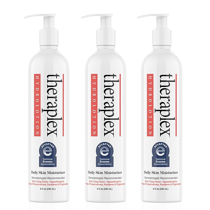 THERAPLEX Hydrolotion - Daily Skin and Body Moisturizer, No Parabens Or Preservatives, Noncomedogenic, and Hypoallergenic, Fragrance-Free, Dermatologist Recommended 3 Pack-Velvo Beauty