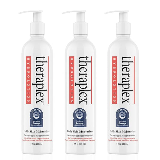 THERAPLEX Hydrolotion - Daily Skin and Body Moisturizer, No Parabens Or Preservatives, Noncomedogenic, and Hypoallergenic, Fragrance-Free, Dermatologist Recommended 3 Pack-Velvo Beauty