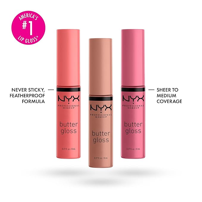 NYX PROFESSIONAL MAKEUP Butter Gloss, Non-Sticky Lip Gloss - Pack Of 3 (Angel Food Cake, Creme Brulee, Madeleine)-Velvo Beauty
