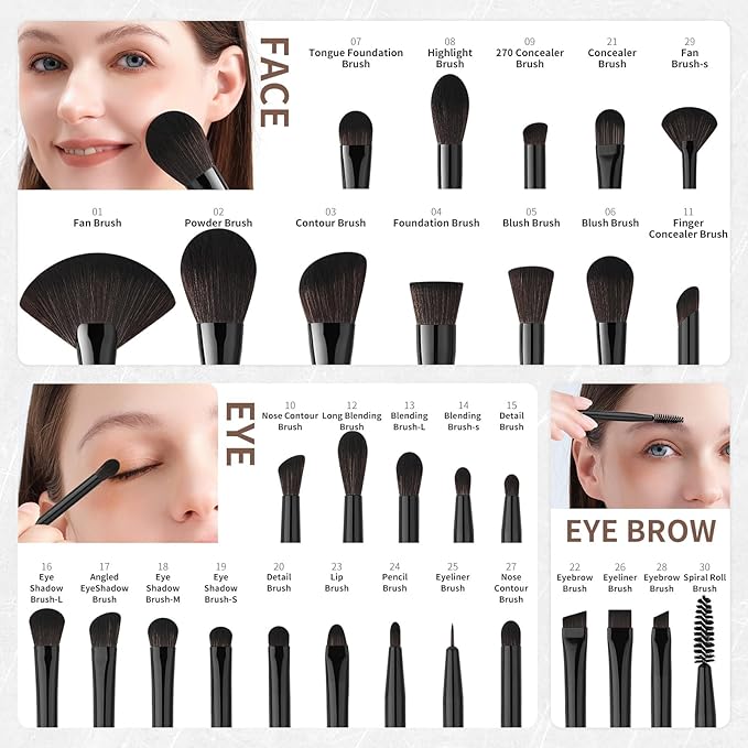 Docolor Makeup Brushes Set Professional 30Pcs Obsidian Makeup Brushes Premium Synthetic Powder Kabuki Foundation Contour Blush Concealer Eye Shadow Blending Eyeliner Crease Eyebrow Make Up Brush Kit-Velvo Beauty