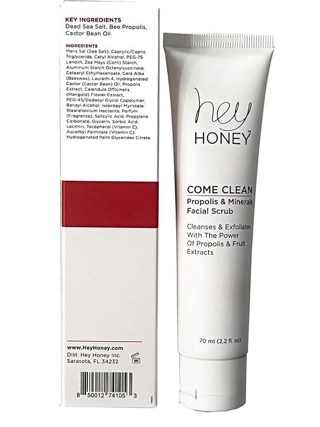 Hey Honey Skincare Propolis and Dead Sea Salt Microdermabrasion Facial Scrub For Sensitive Skin | Non-Abrasive Exfoliating Aimed Brighten Acne Scars, Remove Blackheads & Dead Skin Cells | 2.2 oz-Velvo Beauty