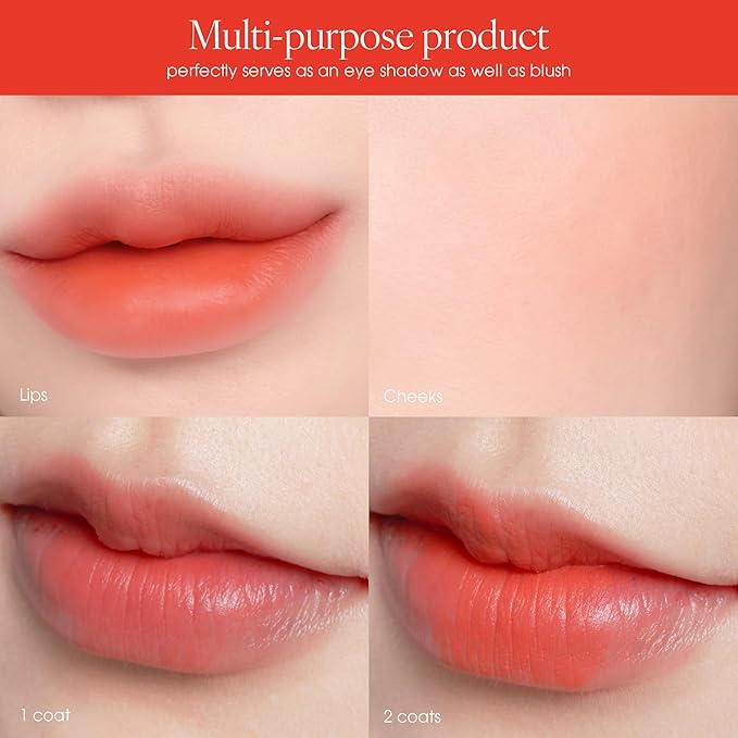 AIR LIPS 813 PLASTIC ORANGE, Lip & Cheek, Natural Soft Matte Finish & Buildable, Airy Formula (1.2g, 0.003 oz.)-Velvo Beauty