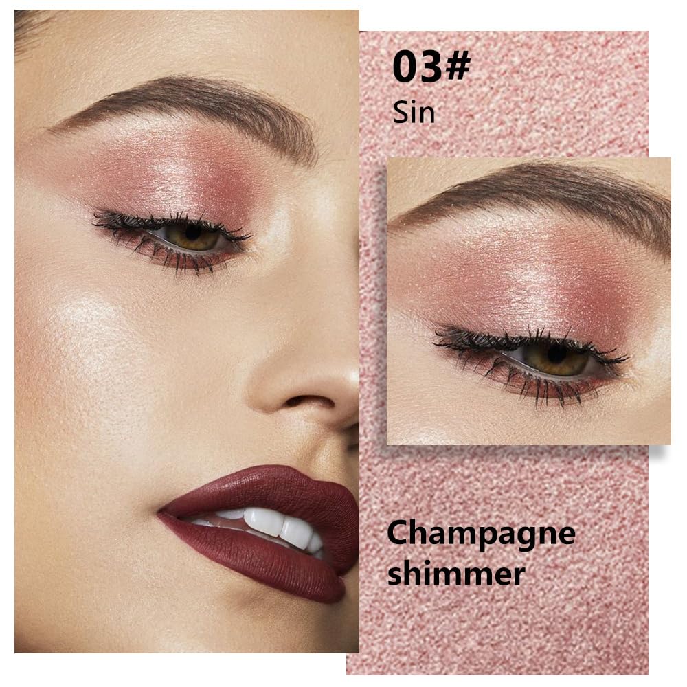 Champagne Gold Glitter Eyeshadow – Shimmer Eye Shadow, Daily Waterproof Long-Lasting Eyeshadow Powder Palette for Women Neutral Eye Makeup sombras para ojos (03)-Velvo Beauty