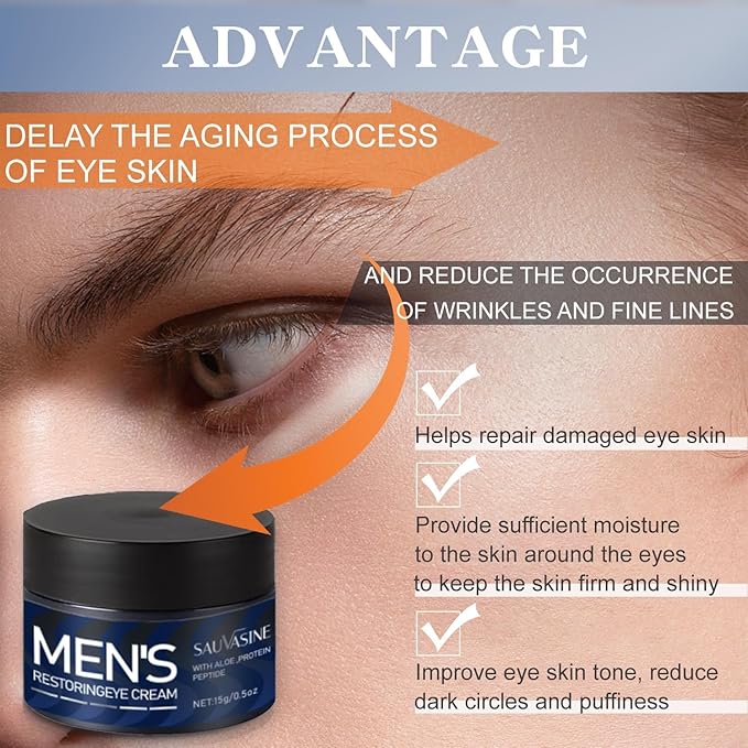 Men's Restoring Eye Cream Under Eye Cream for Dark Circles & Puffiness, Delay Aging Process of Eye Skin, Hydrating & Moisturizing, Reduces Puffiness, and Fine Lines-Velvo Beauty