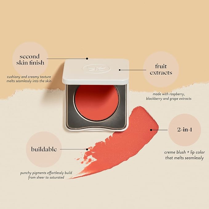 Honest Beauty 2-in-1 Creme Cheek Blush + Lip Color | EWG Verified, Vegan + Cruelty Free | Coral Peach, .1 oz-Velvo Beauty