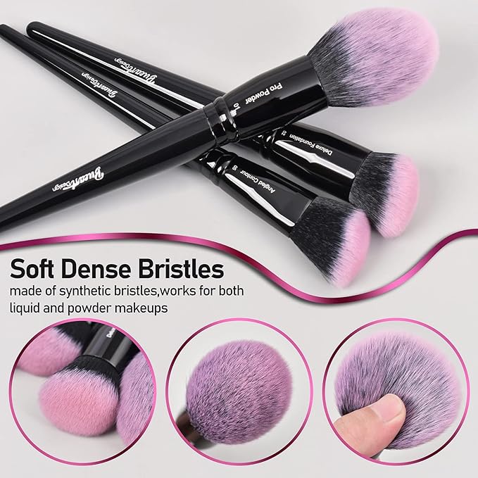 Bueart Design 18Pcs Pro Deluxe Fuchsia Pink Black Makeup Brushes set with Travel Make up Brush Holder case Foundation concealer contour Blush eyeshadow face make up brush set-Velvo Beauty