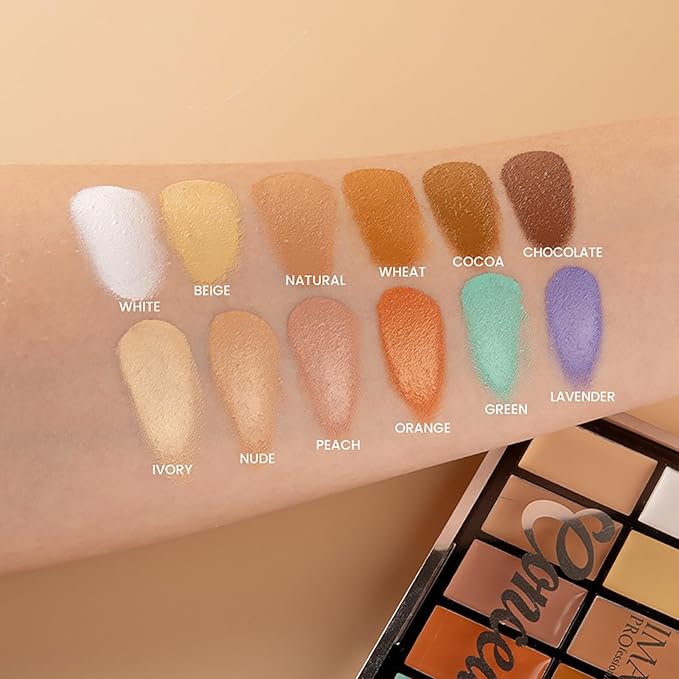 All In One Color Correcting Palette + 8 Makeup Brushes, 3D Cosmetics Cream Contour Highlighting Foundation Makeup Palette Long Lasting for Sculpt &Highlighting, Define Cheekbones-Velvo Beauty