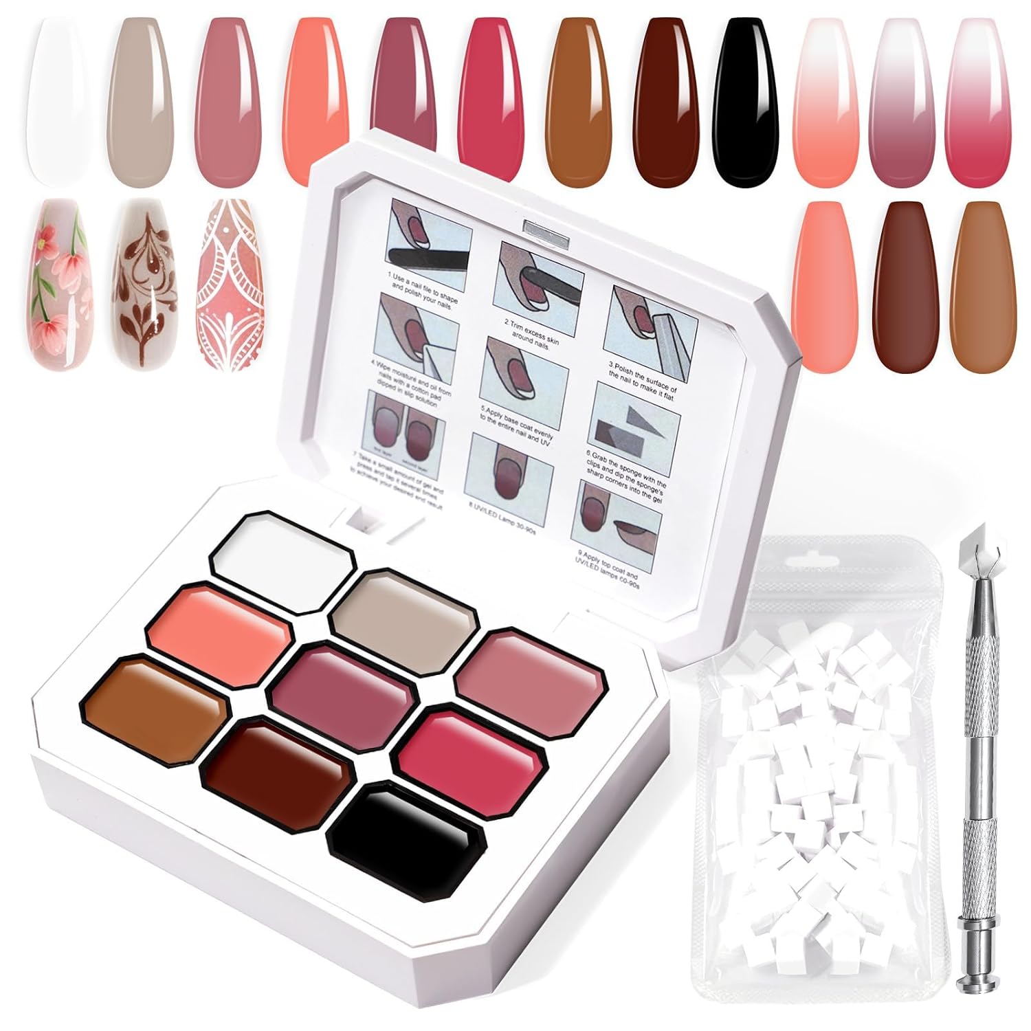 Gradient Painting Gel, 9 Colors Ombre Gel Nail Polish Nude Pink Almond Gary Sponging for Pigment Pat Aura Nails French Manicure Soak Off UV DIY Nail Art Nude Rose Chroma-Velvo Beauty